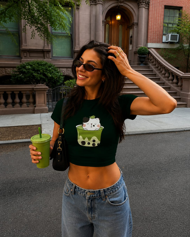 Boba Matcha Meow It Girl Baby tee for Women