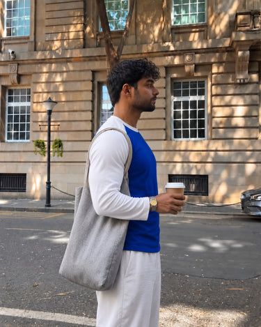 Cobalt Blue Ranglan Full Sleeves Tee For Men