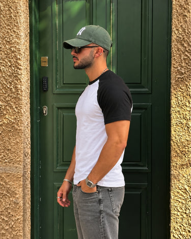 Black Ranglan Slim Fit Tee For Men