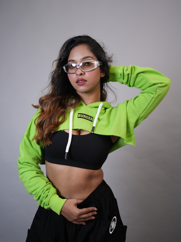 Burger Bust Crop Hoodie (Women Drop Shoulder Super Crop Hoodie)