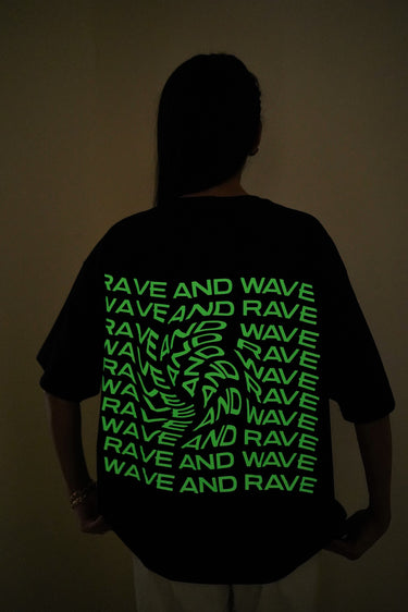 Rave & Wave (Green Glow) Drop:Sleeved Tee For Men and Women