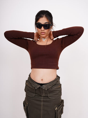 Full Sleeve Y2k Top (Coffee Brown) For Women
