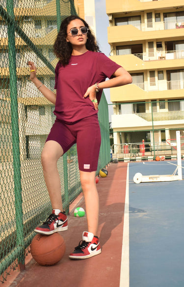 Burger Bae Regular Fit (Wine) Cycling Shorts For Women