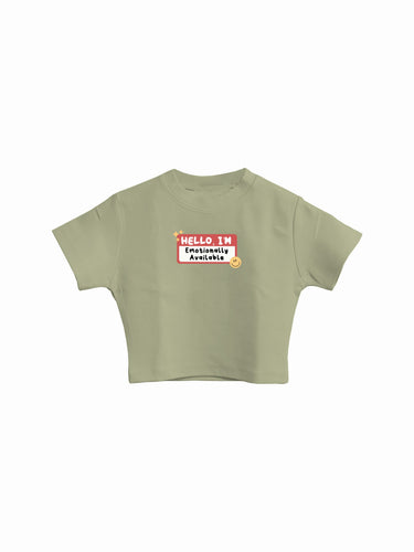 Emotionally Available : Burger Bae Round Neck Crop Baby Tee For Women