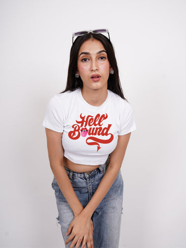 Hell Bound : Burger Bae Round Neck Crop Baby Tee For Women