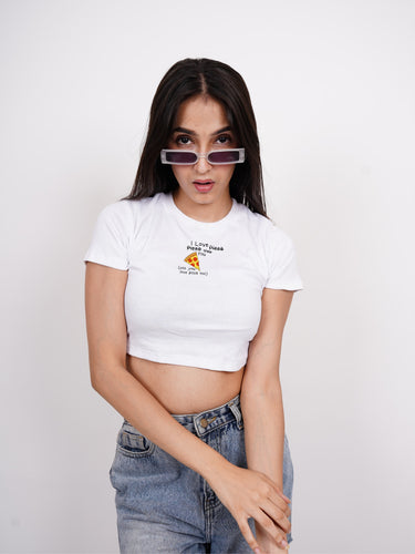 I Love Pizza : Burger Bae Round Neck Crop Baby Tee For Women