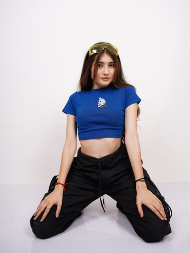 Mang BT21 : Burger Bae Round Neck Crop Baby Tee For Women