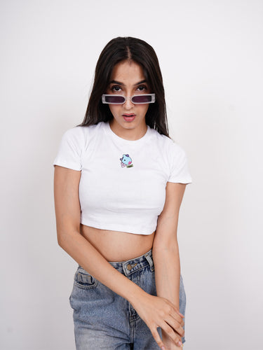 Mang BT21 : Burger Bae Round Neck Crop Baby Tee For Women