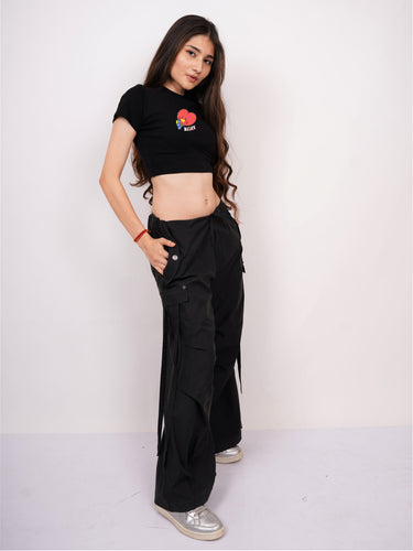Tata BT21 : Burger Bae Round Neck Crop Baby Tee For Women