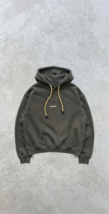 Ash Grey : Ye Burger Logo Heavyweight Baggy Hoodie For Men and Women