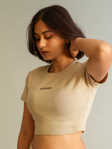 Minimal Burger logo : Round Neck Baby Tee for Women
