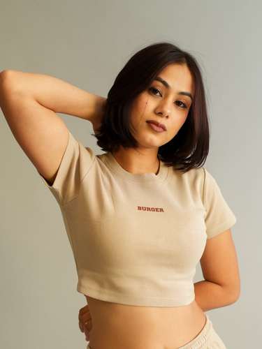 Minimal Burger logo : Round Neck Baby Tee for Women