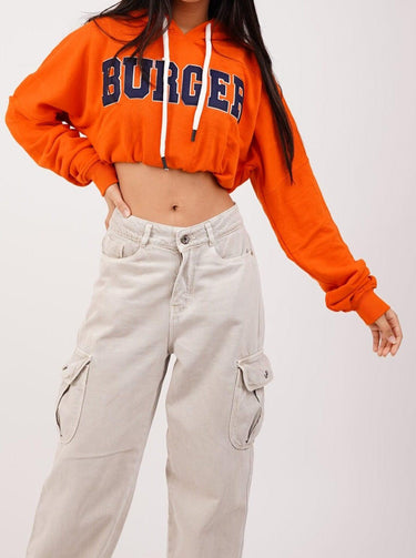 Big Logo Knot Crop Hoodie Hoodies Burger Bae Free Size Bright Orange