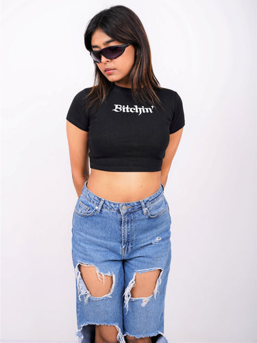 Bitchin - Burger Bae Round Neck Crop Baby Tee - BurgerBae