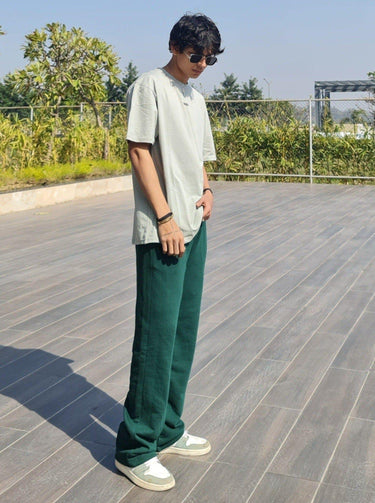 BOMBay Set For Men (Tee+Irish Track) Co-ord set Burger Bae S Grey-BottleGreen