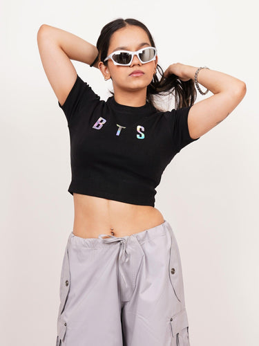 BTS -Burger Bae Round Neck Crop Baby Tee - BurgerBae