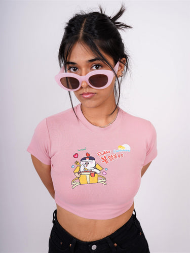 Buldak Ramen Carbonara - Burger Bae Round Neck Crop Baby Tee For Women - BurgerBae