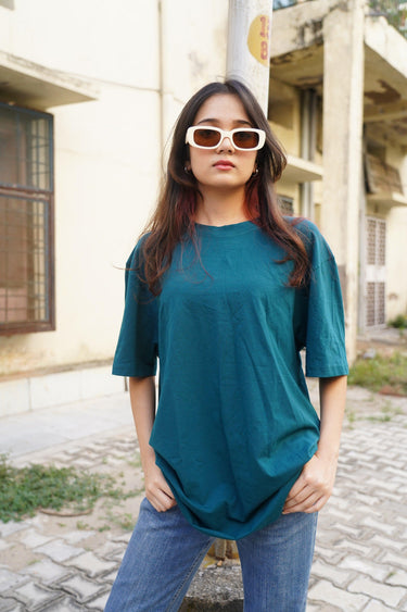 Basic Oversized Tee (T-shirt) Oversized T-shirt Burger Bae Free Size Bottle Green