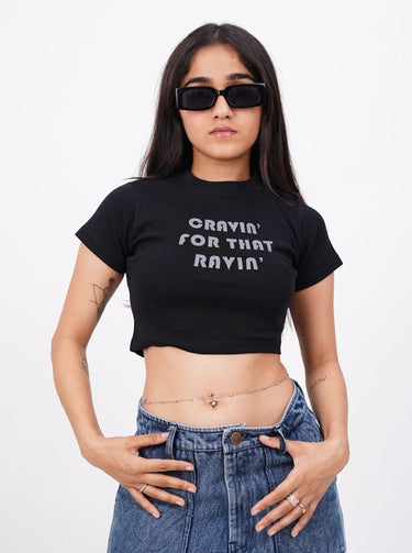 Cravin' For That Ravin' Baby Tee (T-shirt) Tops Burger Bae XS Black