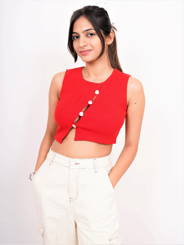 Crop Daisy Button Tank Top - BurgerBae