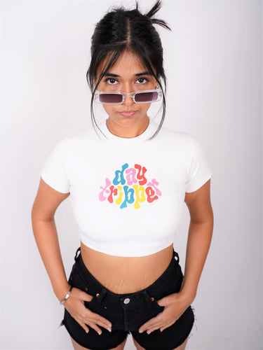 Day Tripper - Burger Bae Round Neck Crop Baby Tee - BurgerBae