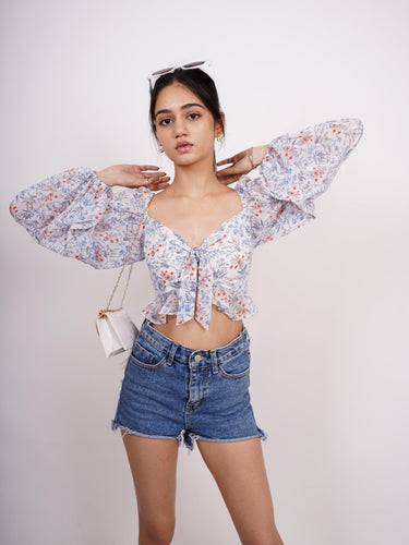 Deep neck full sleeves Crop Rebecca Top - BurgerBae