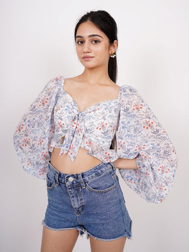 Deep neck full sleeves Crop Rebecca Top - BurgerBae