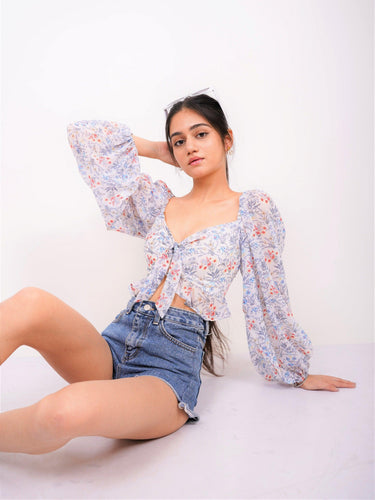 Deep neck full sleeves Crop Rebecca Top - BurgerBae