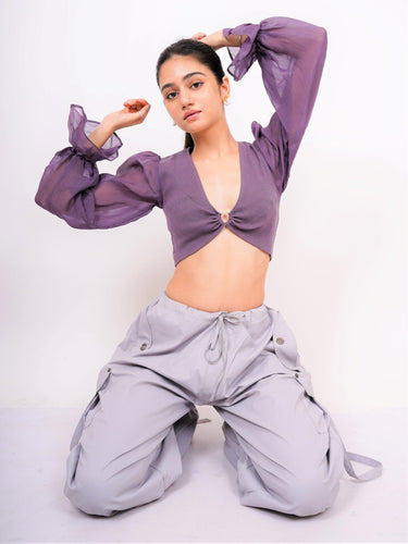 Deep V neck Full sleeves Crop Jane Top - BurgerBae