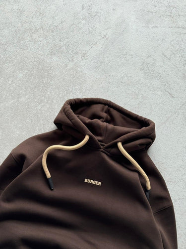 Dark Brown : Ye Burger Logo Heavyweight Baggy Hoodie For Men and Women