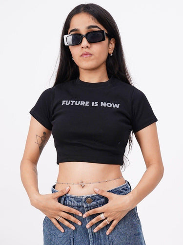Future Is Now Baby Tee (T-shirt) Tops Burger Bae XS Black