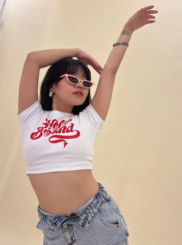 Hell Bound Baby Tee (T-shirt) Tops Burger Bae XS White