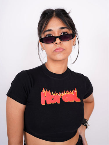 Hot Girl - Burger Bae Round Neck Crop Baby Tee - BurgerBae