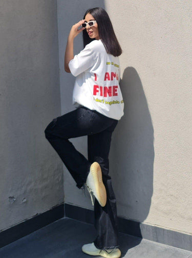 I Am Fine Oversized Tee (T-shirt) Oversized T-shirt Burger Bae Free Size White