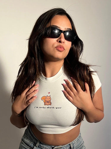 I'm Nuts About You - Burger Bae Round Neck Crop Baby Tee - BurgerBae