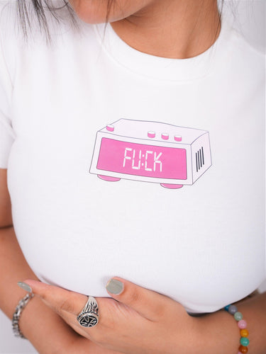 It's late - Burger Bae Round Neck Crop Baby Tee - BurgerBae