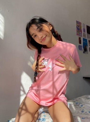 Kuromi And My Melody Spellbound Regular Tee (T-shirt) T-shirt Burger Bae S Candy Pink