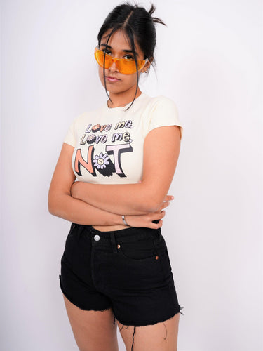 Love Me Not - Burger Bae Round Neck Crop Baby Tee - BurgerBae