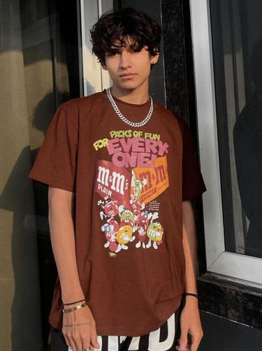 M&M Oversized Tee (T-shirt) For Men Oversized T-shirt Burger Bae Free size Coffee Brown