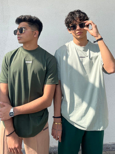 Minimal Burger Logo Regular Tee (T-shirt) For Men T-shirt Burger Bae S Bottle Green