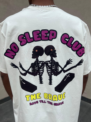 No Sleep Club Oversized Tee (T-shirt) For Men Oversized T-shirt Burger Bae Free Size White
