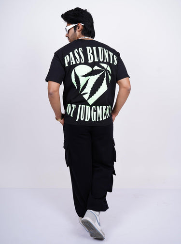 Pass Blunts Drop Shoulder Tee(Green Glow) Drop-Sleeved Tee (T-shirt) - BurgerBae
