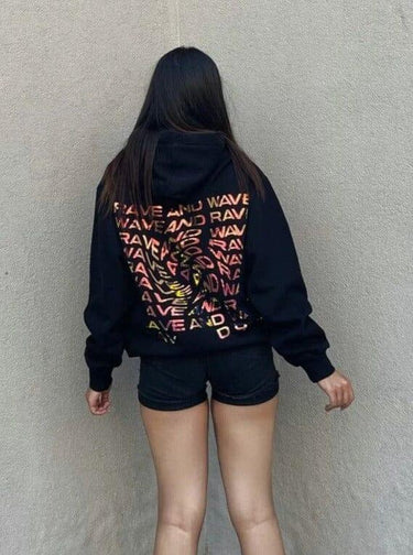 RAVE AND WAVE (Holography) Hoodie Hoodies Burger Bae S Orange Holo