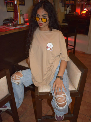 Rj BT21 Oversized Tee (T-shirt) Oversized T-shirt Burger Bae Free Size Beige