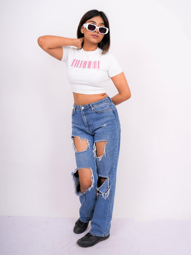 Scan Me - Burger Bae Round Neck Crop Baby Tee - BurgerBae