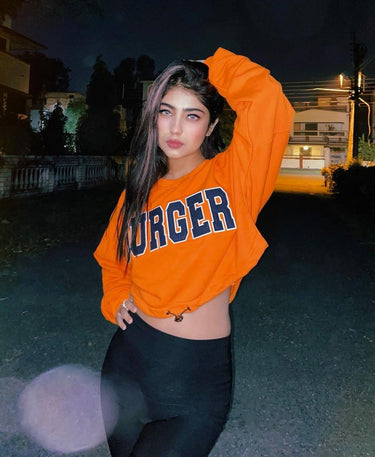 Signature Big Logo Burger Knot Crop Sweatshirt Sweatshirt Burger Bae Free Size Bright Orange