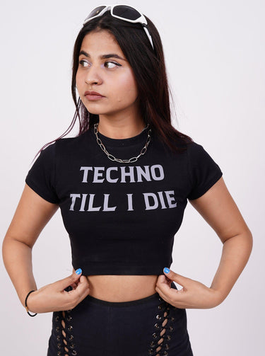 Techno Till I Die Baby Tee (T-shirt) Tops Burger Bae