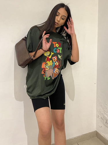 Top Cat Oversized Tee (T-shirt) Oversized T-shirt Burger Bae Free Size Dark Olive Green