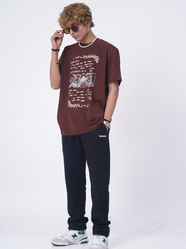 Travis Scott Astro World Oversized Tee (T-shirt) For Men Oversized T-shirt Burger Bae Free Size Coffee Brown
