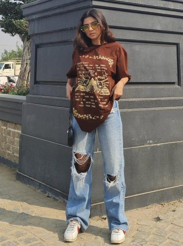 Travis Scott Astro World Oversized Tee (T-shirt) Oversized T-shirt Burger Bae Free Size Coffee Brown